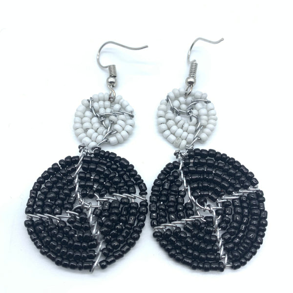 Beaded Earrings 2 Tone 2 Cirles -Black 2