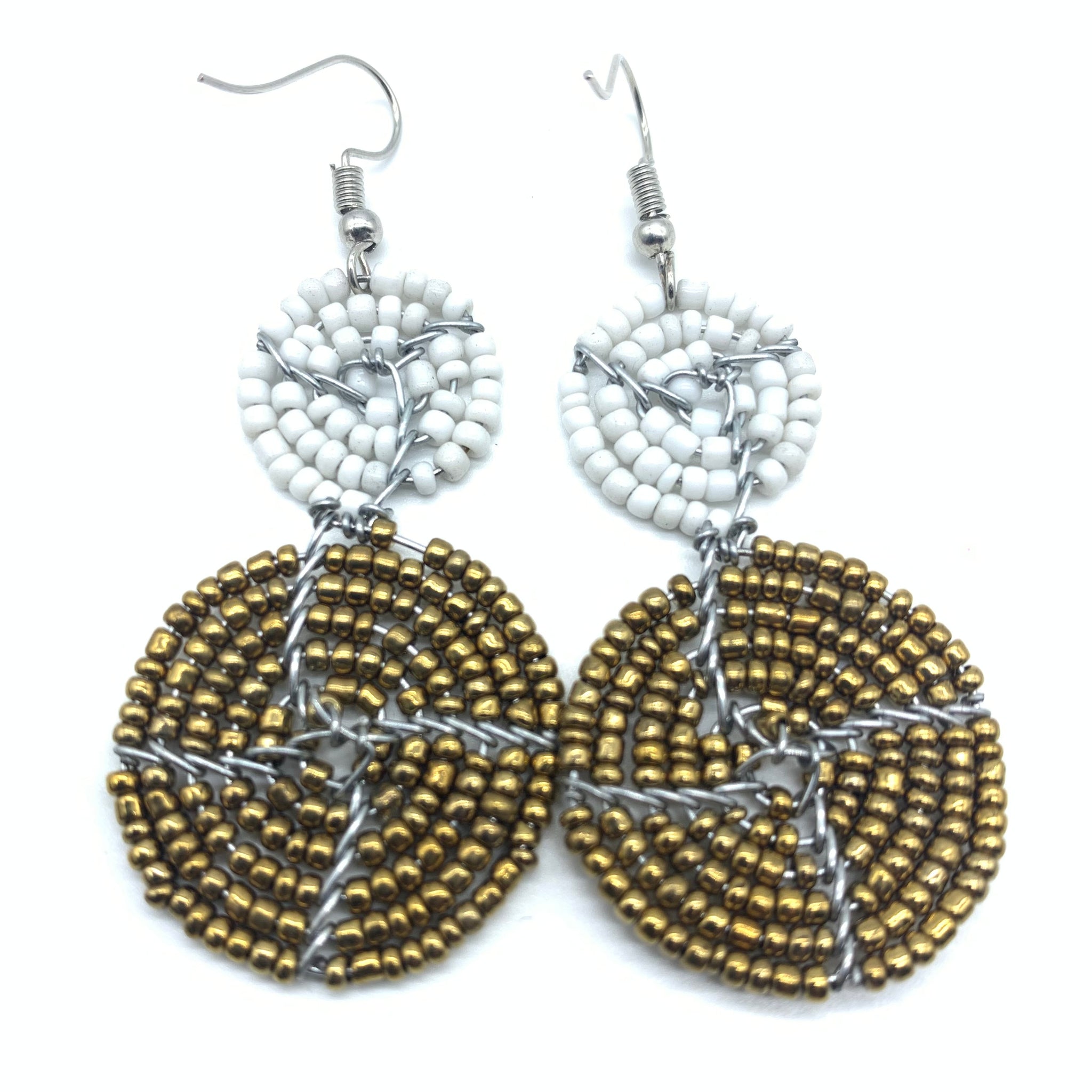 Beaded Earrings 2 Tone 2 Cirles -Gold 7