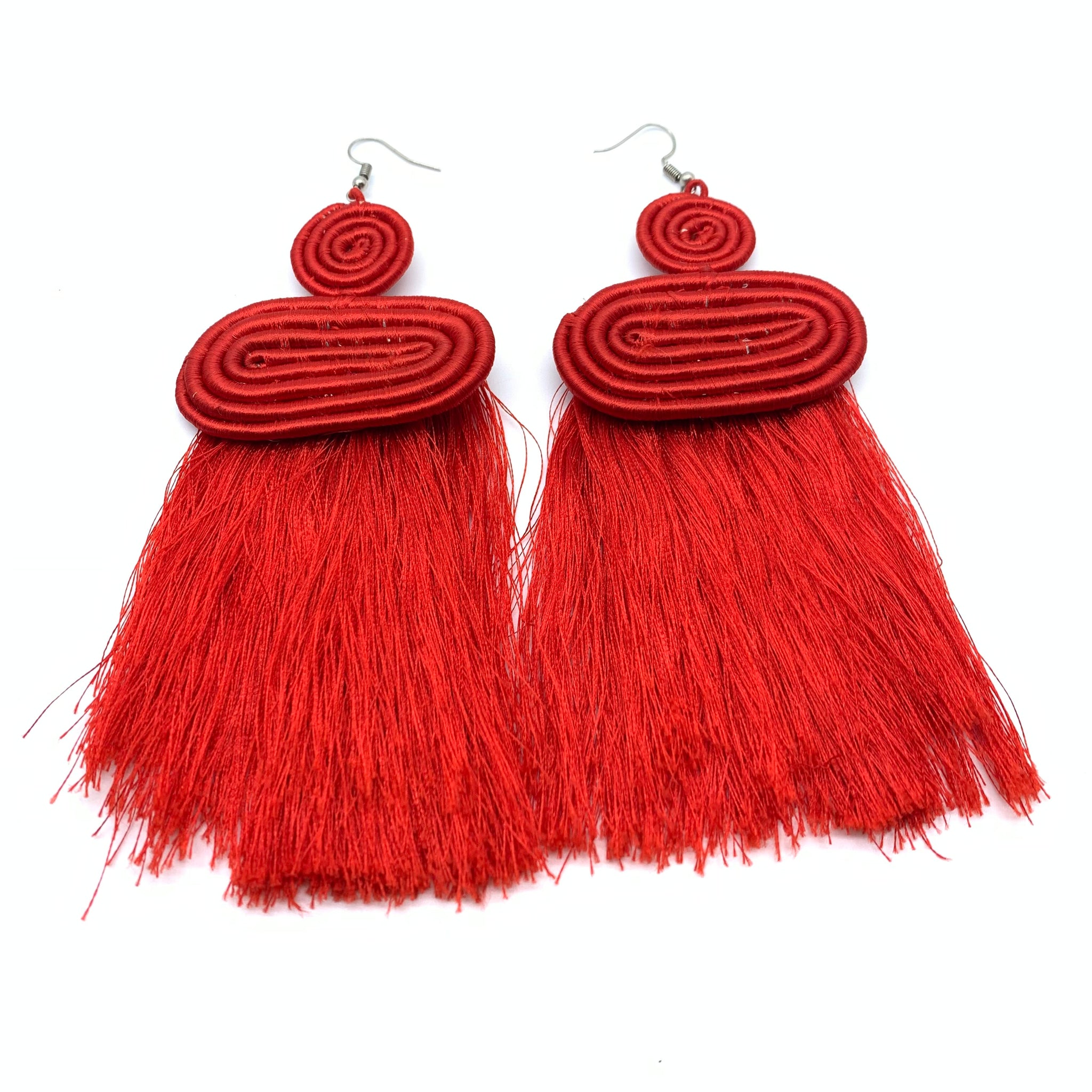 Thread Earrings Neza-Red Variation 2