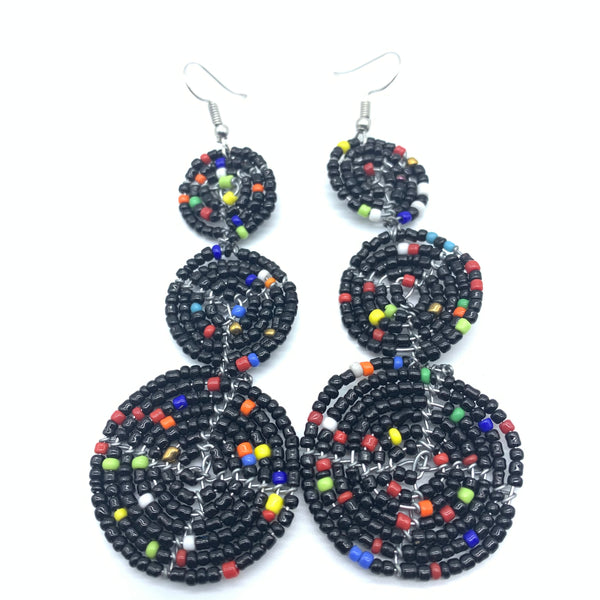 Beaded Earrings 3 Circles -Black Variation 3