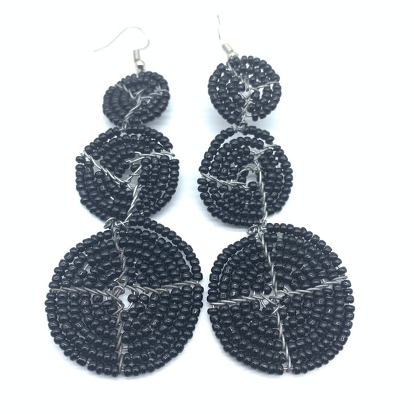 Beaded Earrings 3 Circles -Black Variation