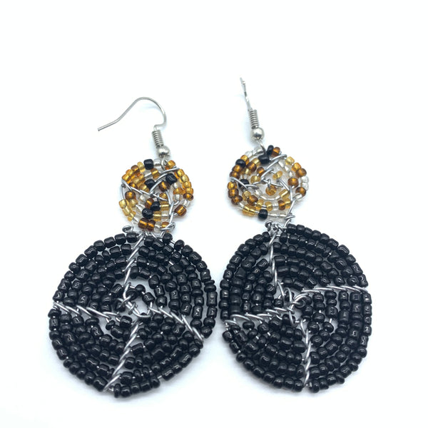 Beaded Earrings 2 Tone 2 Cirles -Black 3