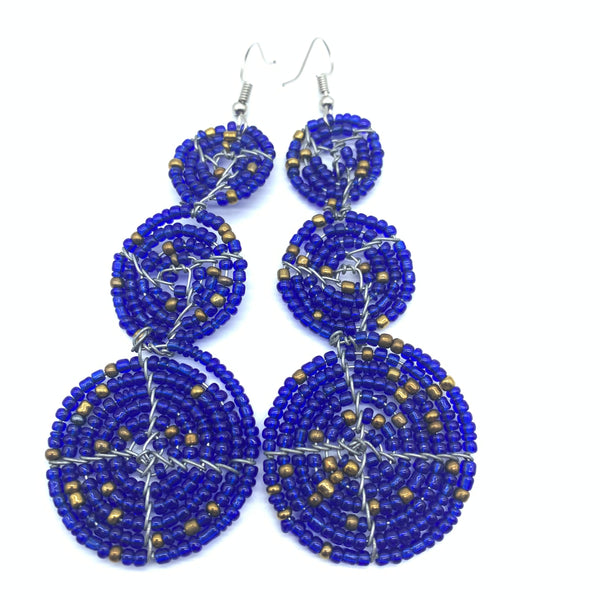 Beaded Earrings 3 Circles -Blue Variation 3