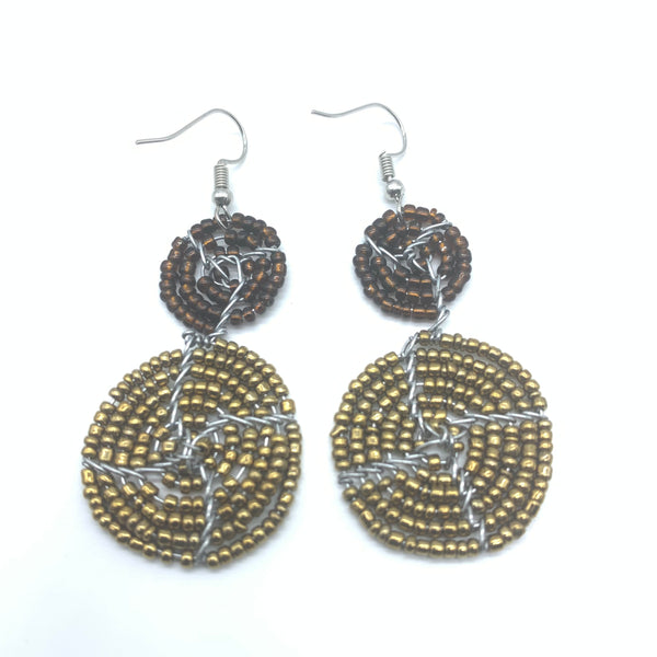 Beaded Earrings 2 Tone 2 Cirles -Gold 5