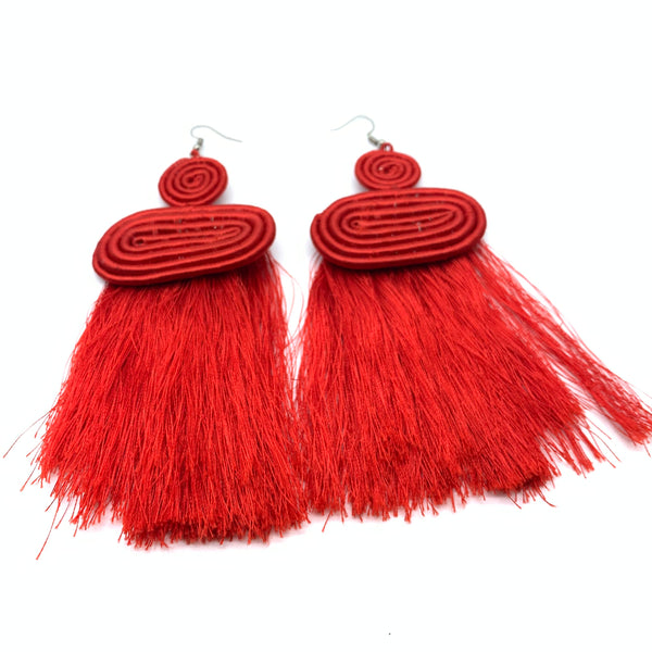 Thread Earrings Neza-Red Variation 2