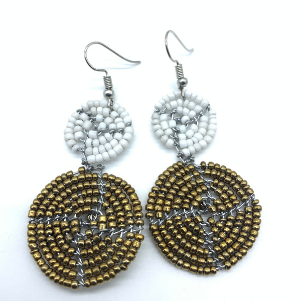 Beaded Earrings 2 Tone 2 Cirles -Gold