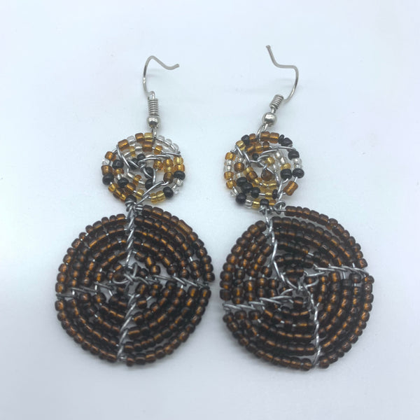 Beaded Earrings 2 Tone 2 Cirles -Brown