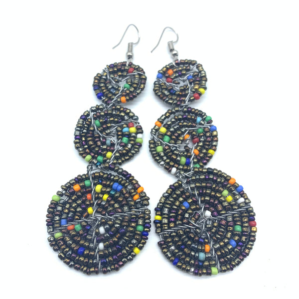 Beaded Earrings 3 Circles -Black Variation 2