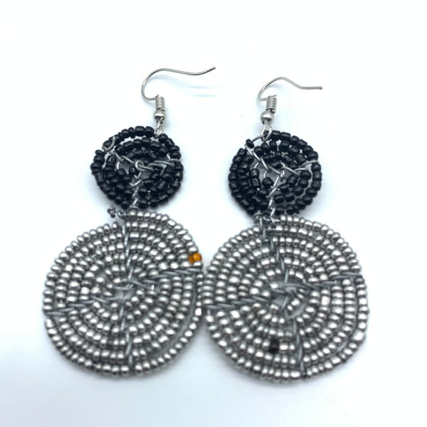 Beaded Earrings 2 Tone 2 Cirles -Silver 3