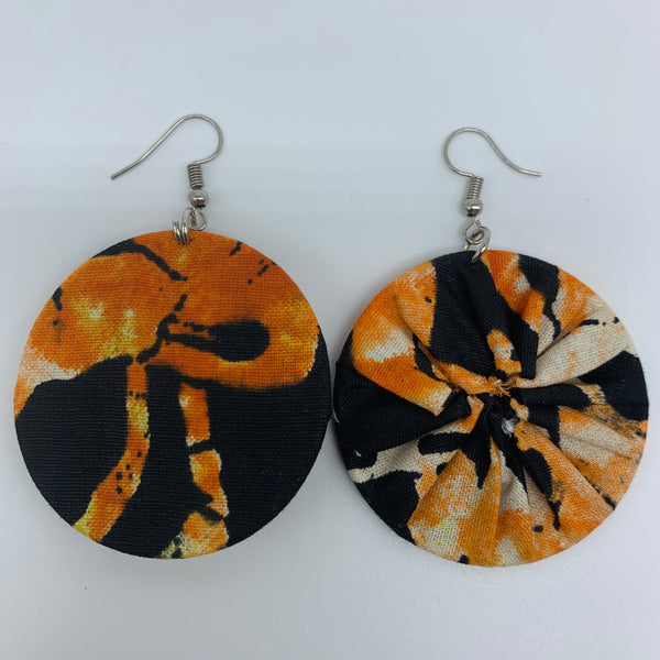 African Print Earrings-Round S Orange Variation 10 - Lillon Boutique