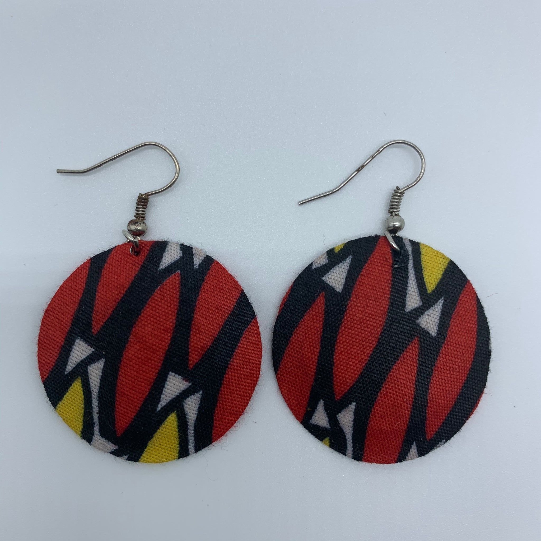 African Print Earrings-Round XS Red Variation 10 - Lillon Boutique