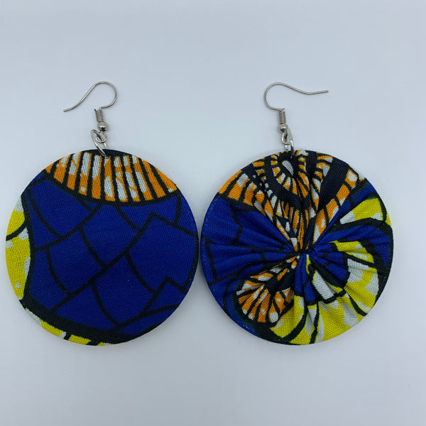 African Print Earrings-Round M Blue Variation 5 - Lillon Boutique