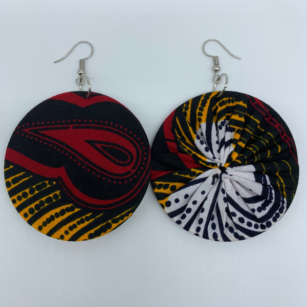 African Print Earrings-Round M Red Variation 12 - Lillon Boutique