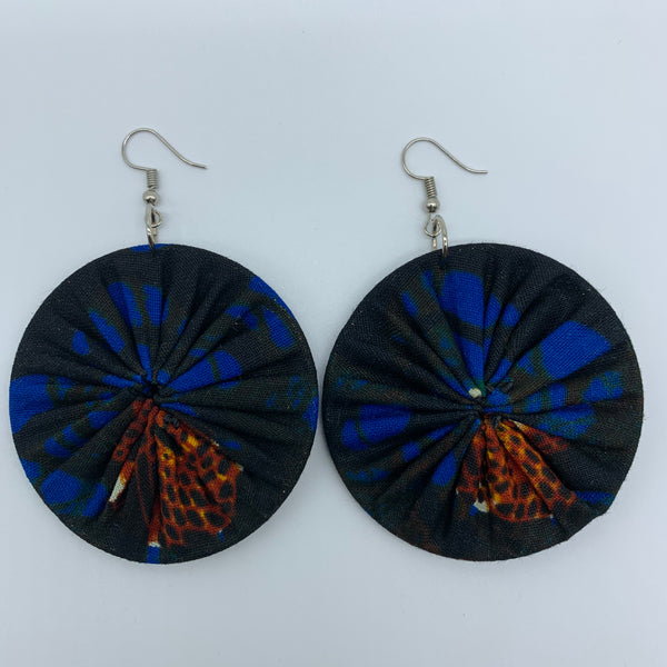 African Print Earrings-Round M Blue Variation 4 - Lillon Boutique