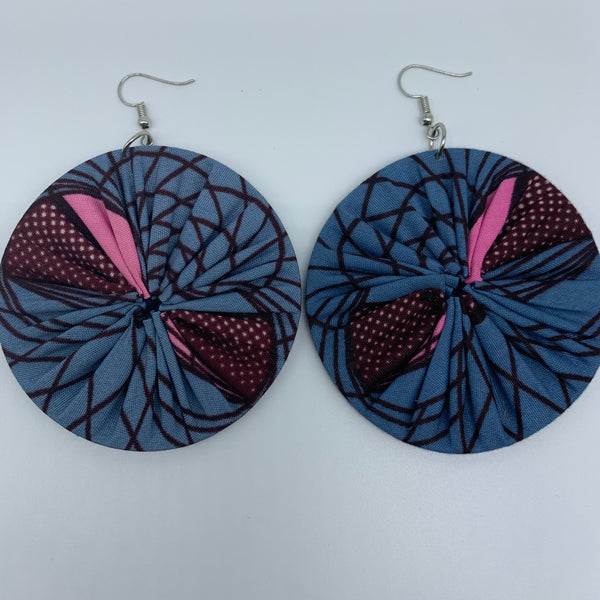 African Print Earrings-Round L Blue Variation 5 - Lillon Boutique
