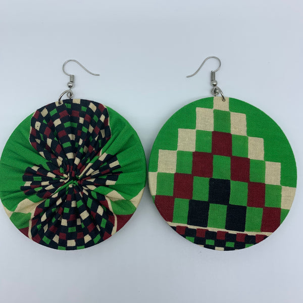 African Print Earrings-Round L Green Variation 3 - Lillon Boutique