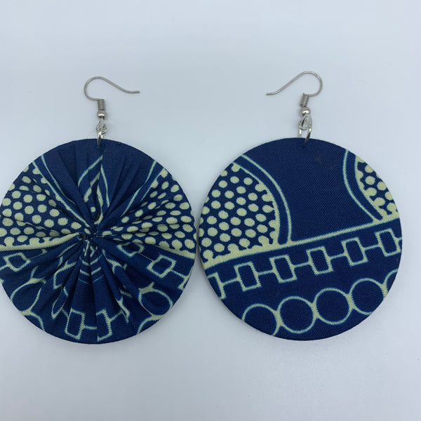 African Print Earrings-Round M Blue Variation 19 - Lillon Boutique