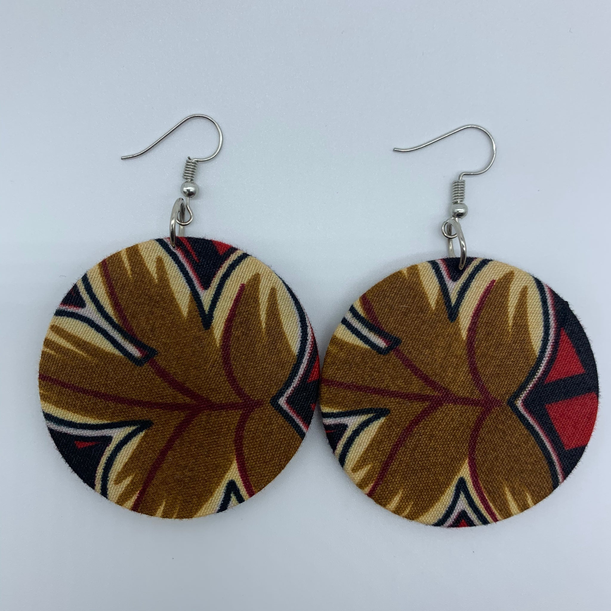African Print Earrings-Round S Brown Variation 3 - Lillon Boutique