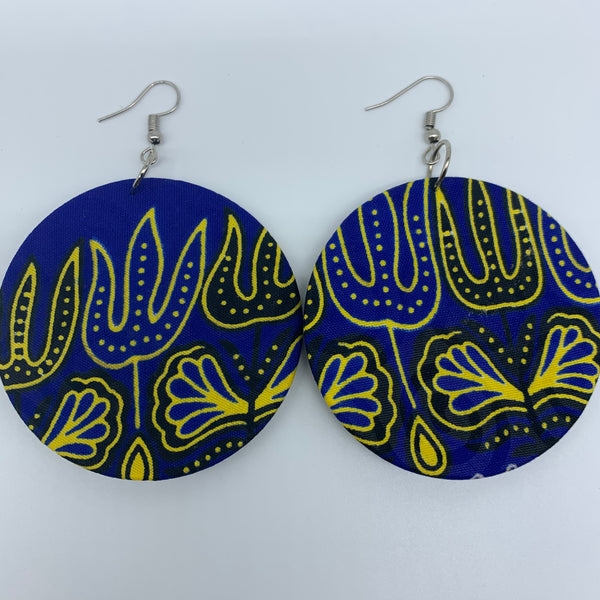 African Print Earrings-Round M Blue Variation 21 - Lillon Boutique