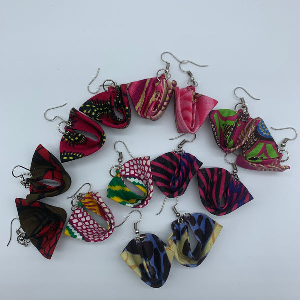 African Print Earrings-Folded Brown Variation - Lillon Boutique