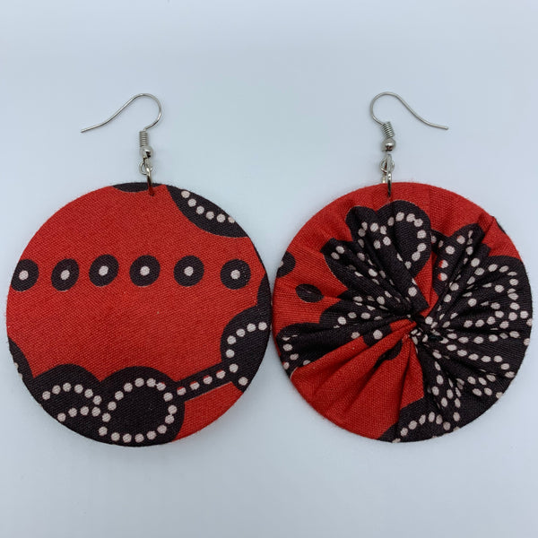 African Print Earrings-Round M Red Variation 3 - Lillon Boutique