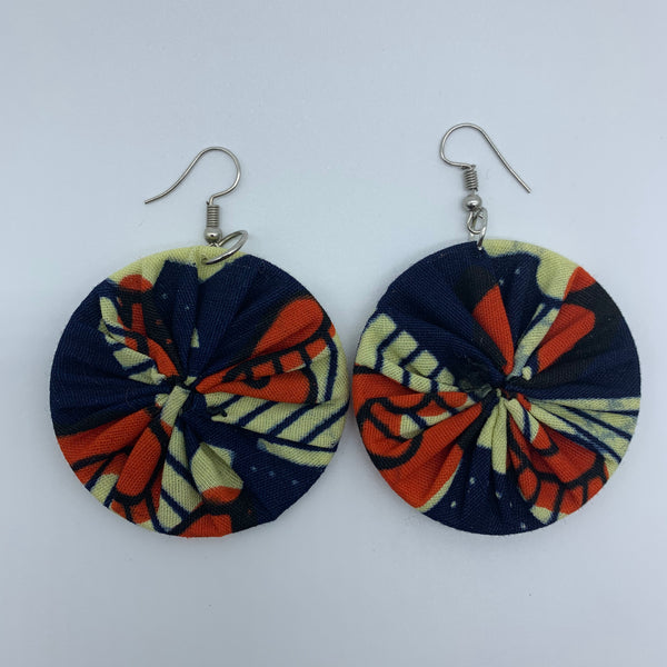 African Print Earrings-Round S Blue Variation 2 - Lillon Boutique