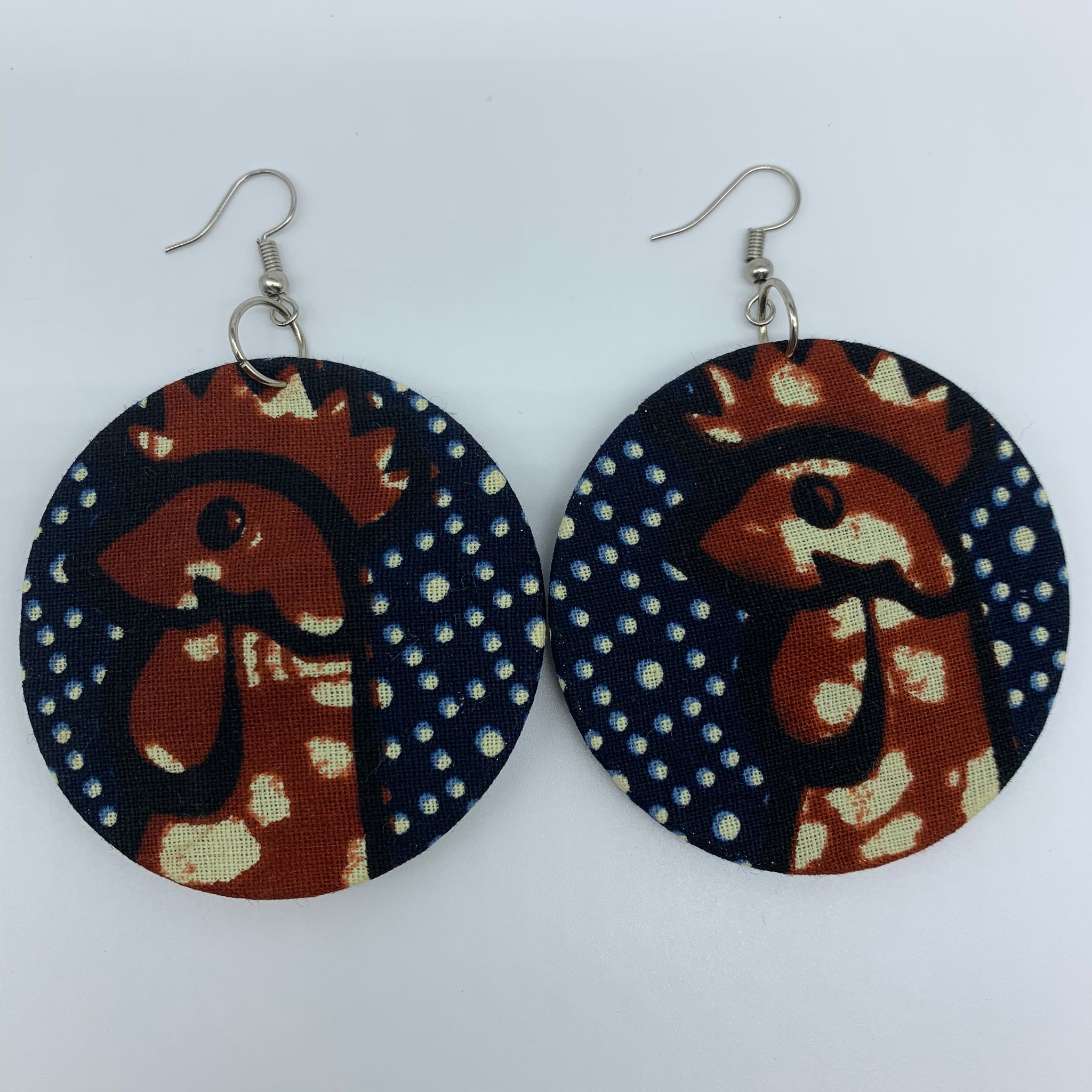 African Print Earrings-Round M Blue Variation 18 - Lillon Boutique