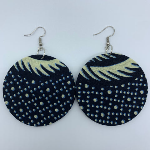 African Print Earrings-Round M Blue Variation 12 - Lillon Boutique