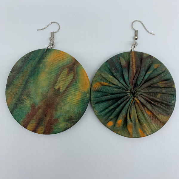 African Print Earrings-Round M Green Variation 4 - Lillon Boutique