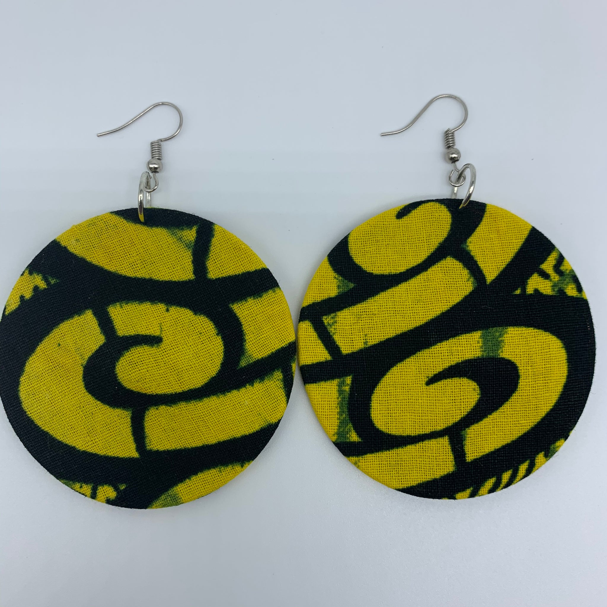 African Print Earrings-Round M Yellow Variation 3 - Lillon Boutique
