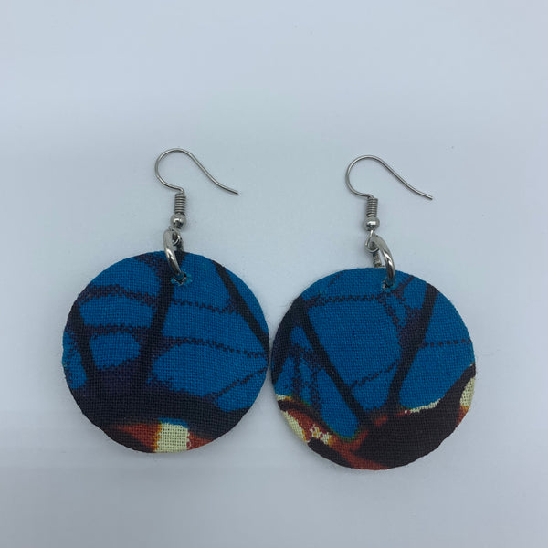 African Print Earrings-Round XS Blue Variation 12 - Lillon Boutique