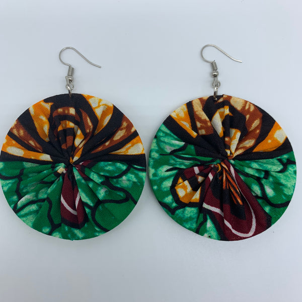 African Print Earrings-Round M Green Variation 2 - Lillon Boutique