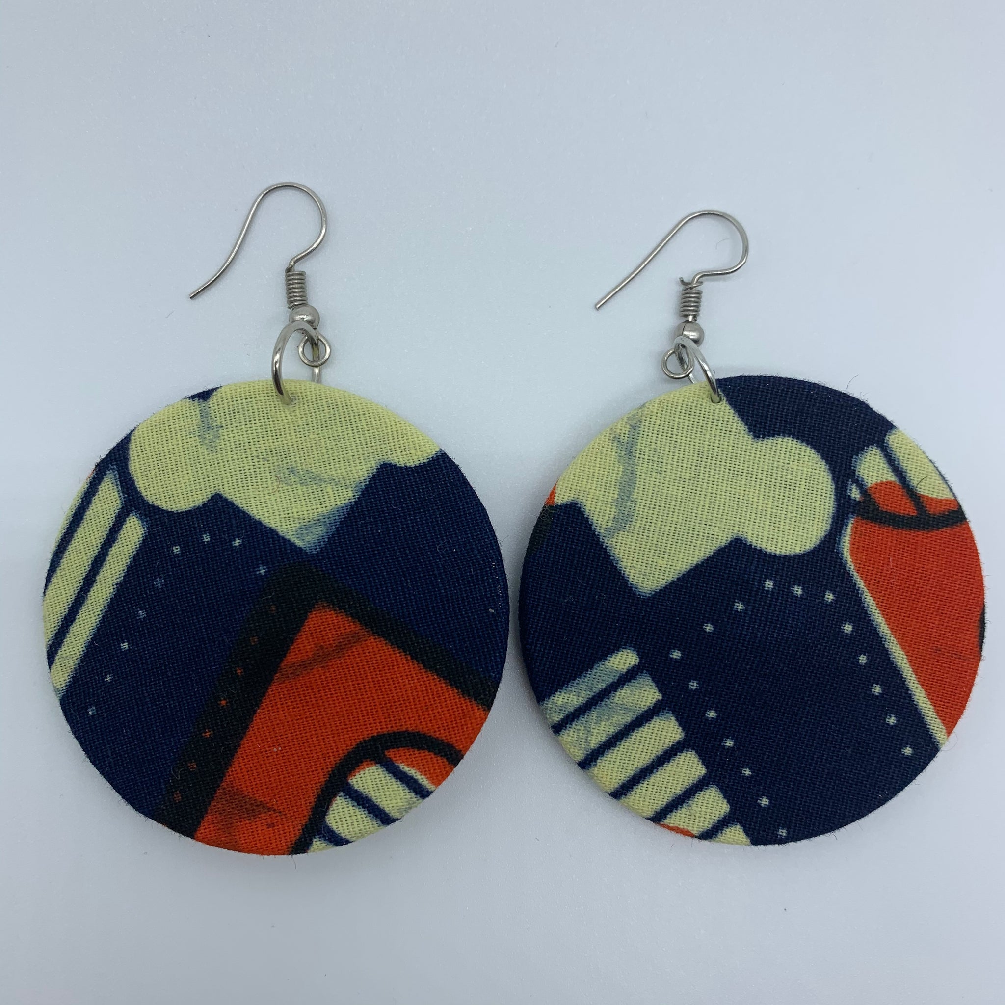 African Print Earrings-Round S Blue Variation 2 - Lillon Boutique
