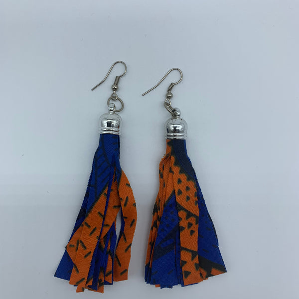 African Print Earrings-Tassel Blue Variation - Lillon Boutique