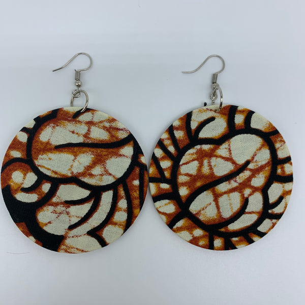 African Print Earrings-Round M Brown Variation - Lillon Boutique