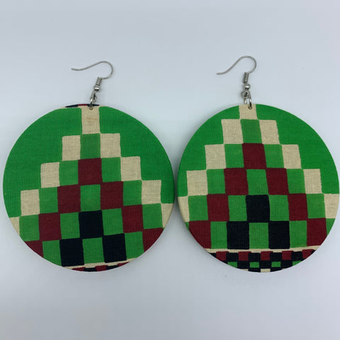 African Print Earrings-Round L Green Variation 3 - Lillon Boutique