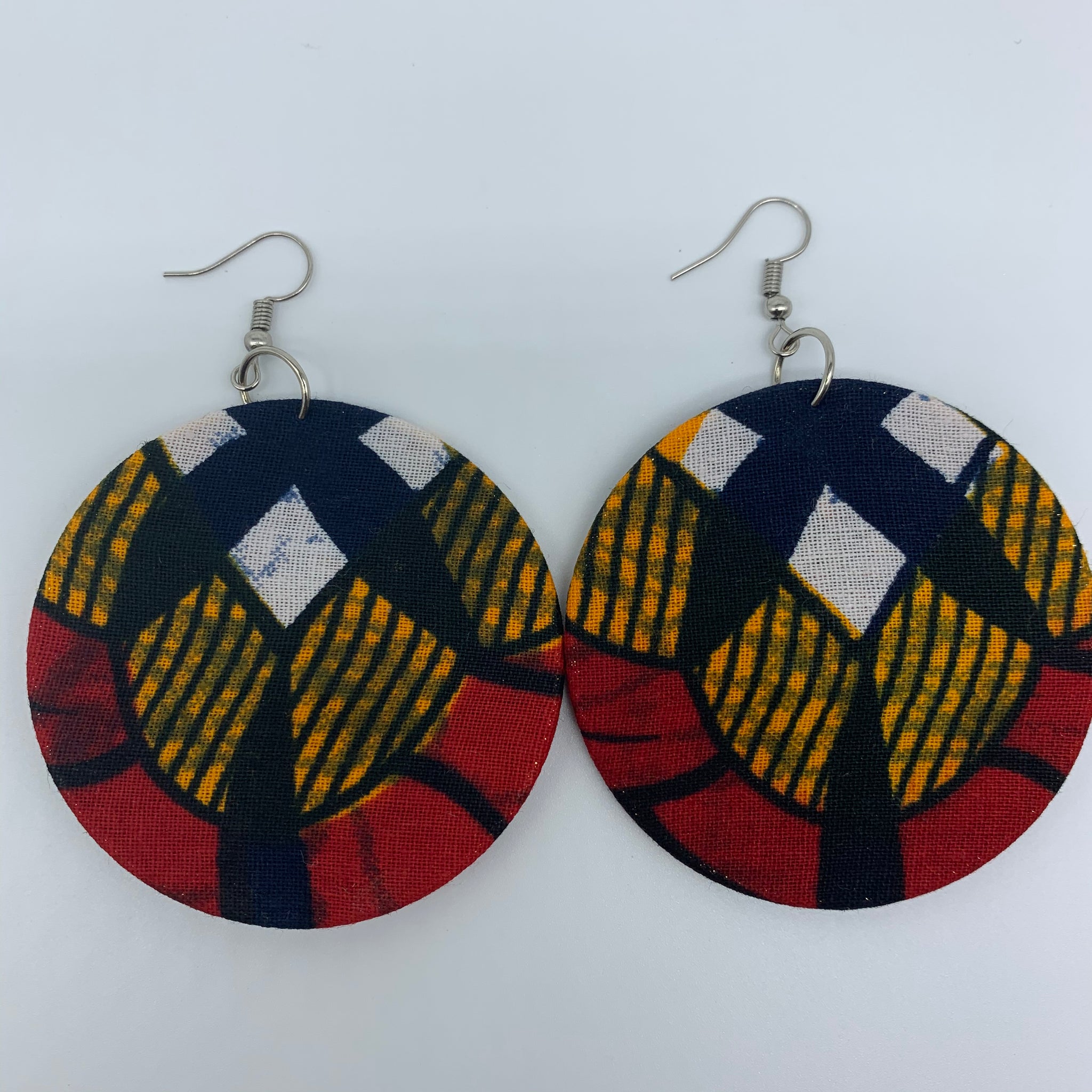 African Print Earrings-Round M Red Variation 11 - Lillon Boutique