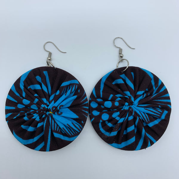 African Print Earrings-Round M Blue Variation 14 - Lillon Boutique