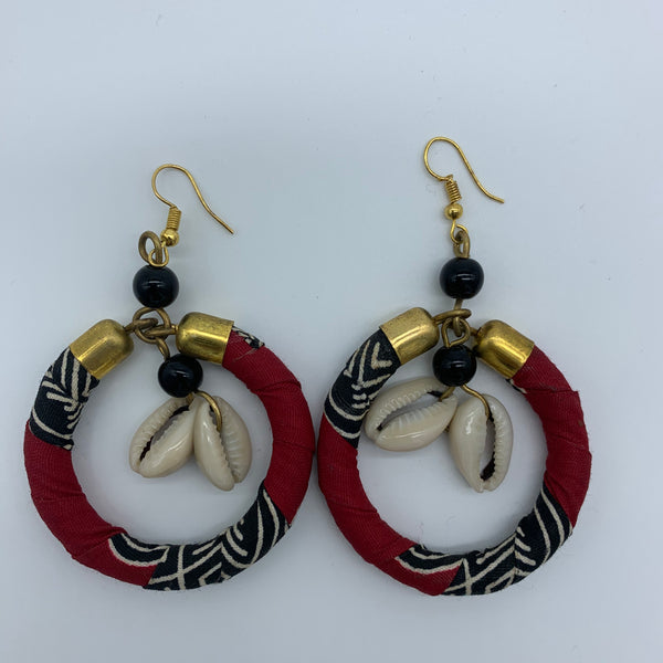 African Print W/Shell Earrings- Red Variation - Lillon Boutique