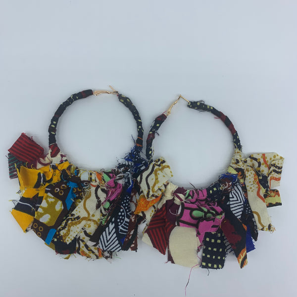 African Print Earrings-Zoba Zoba Hoops Blue Variation 2 - Lillon Boutique
