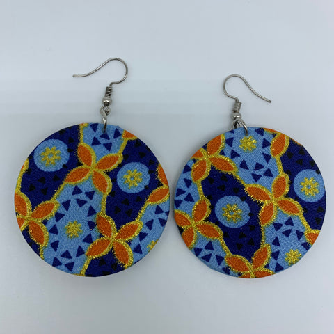 African Print Earrings-Round S Blue Variation 14 - Lillon Boutique