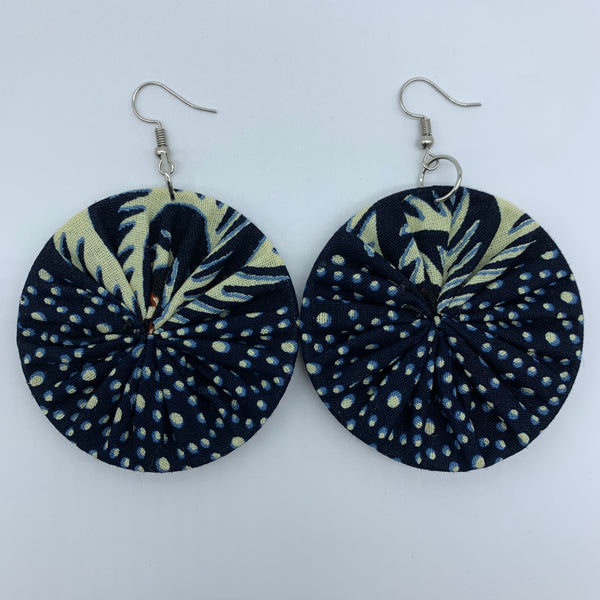 African Print Earrings-Round M Blue Variation 12 - Lillon Boutique