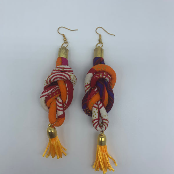 African Print Earrings-Knotted L Orange Variation - Lillon Boutique