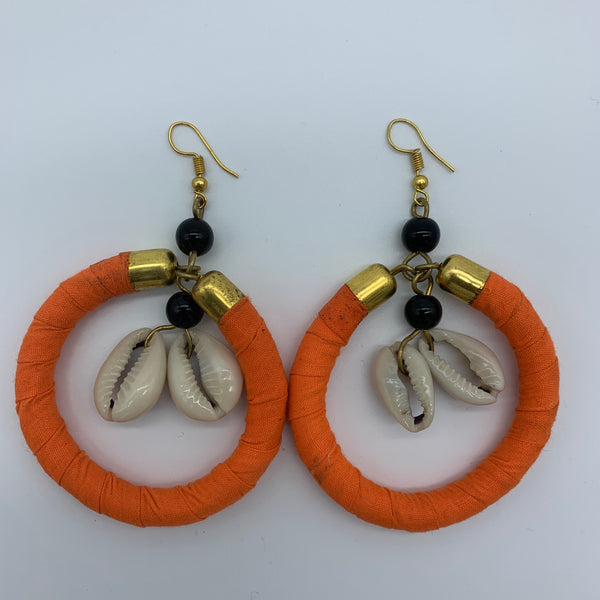 African Print W/Shell Earrings- Orange Variation - Lillon Boutique