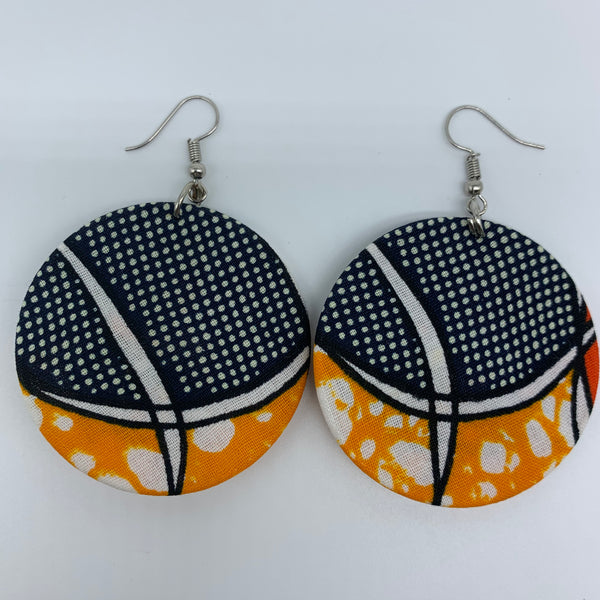 African Print Earrings-Round S Orange Variation 9 - Lillon Boutique