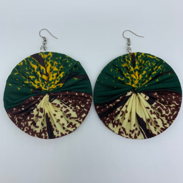 African Print Earrings-Round L Green Variation 2 - Lillon Boutique