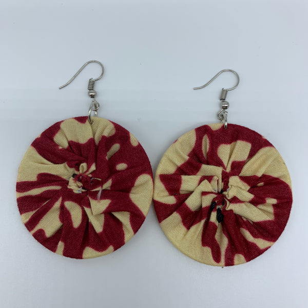 African Print Earrings-Round S Red Variation 8 - Lillon Boutique