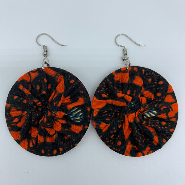African Print Earrings-Round S Orange Variation 12 - Lillon Boutique