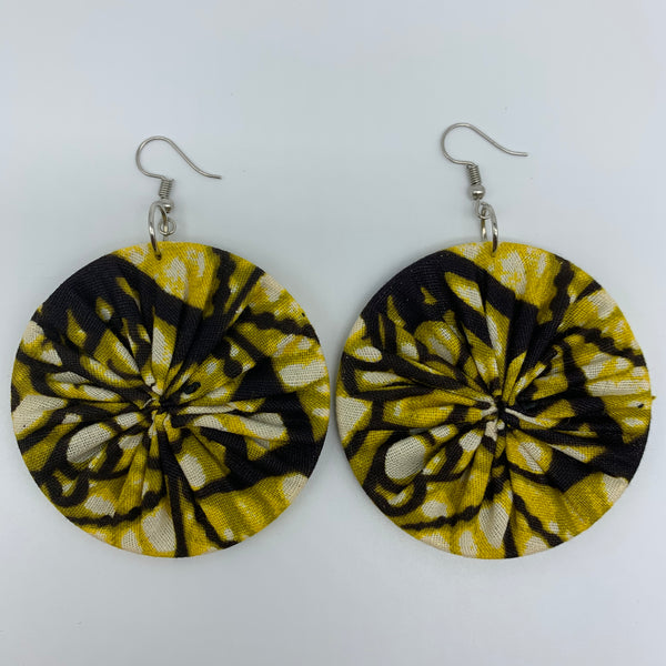 African Print Earrings-Round L Green Variation 6 - Lillon Boutique