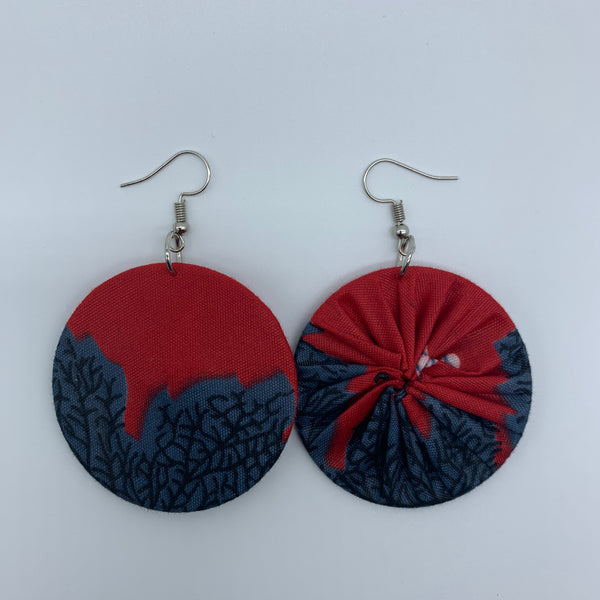 African Print Earrings-Round S Red Variation 2 - Lillon Boutique